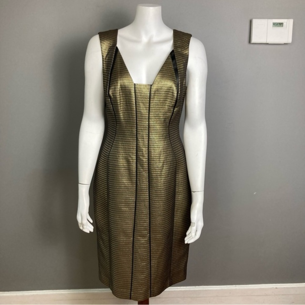 Elie Tahari dress gold jacquard sleeveless silhouette size‎ 10 formal